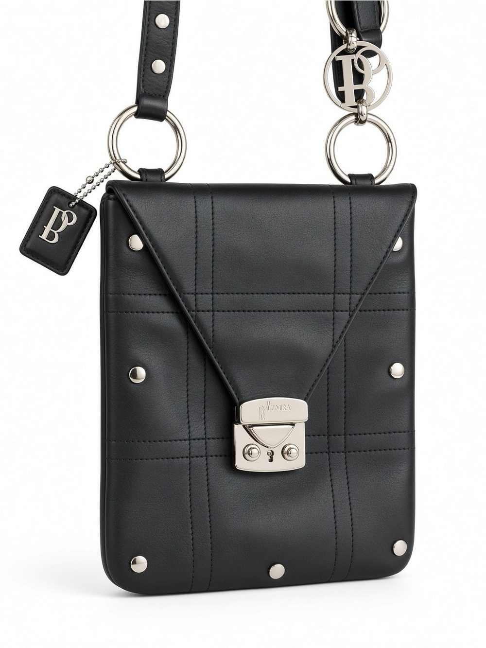 Black Quilted Vertical Crossbody Phone Bag with Silver Lock